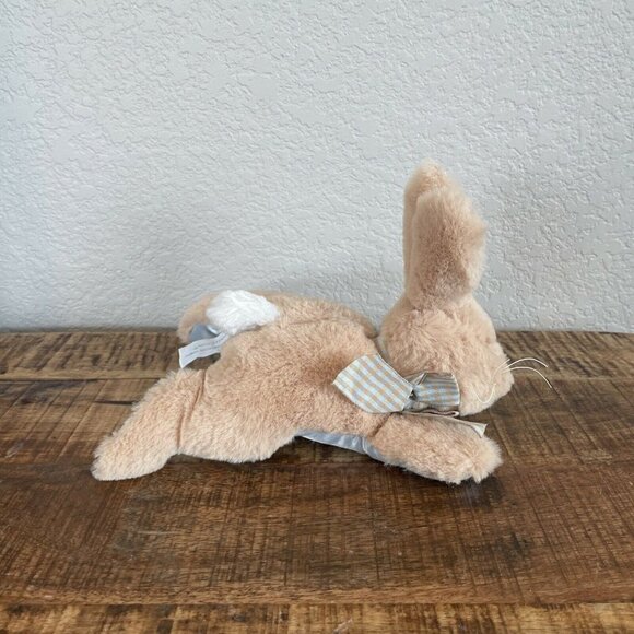 Bearington Baby Tan Bunny Rabbit Blue Satin Tummy Plush Rattle Stuffed Animal - Picture 6 of 8
